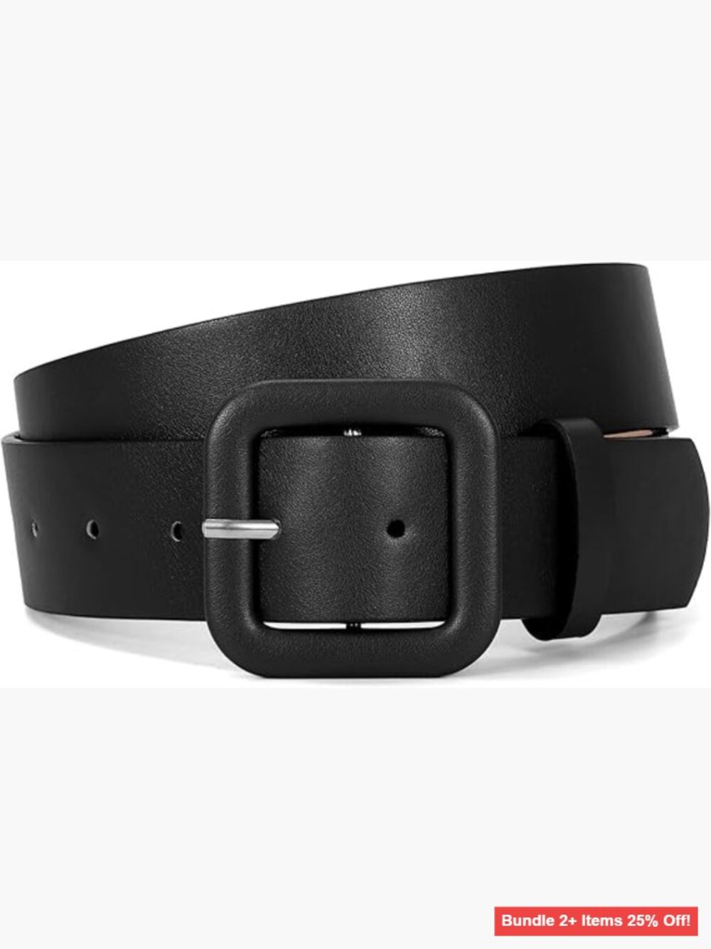 Women's Faux Leather Belt with Square Buckle, Fits Waist 31-35 Inches